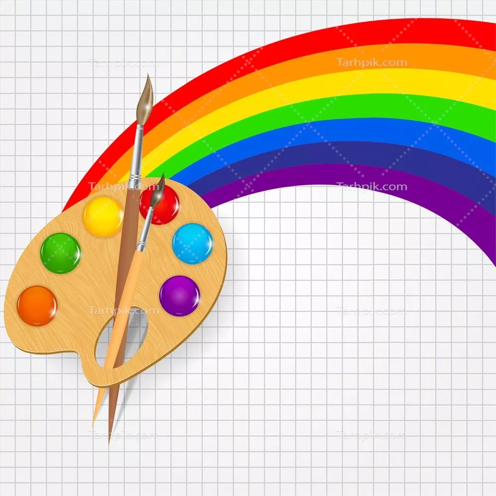 وکتور پالت هنری چوبی با رنگها و قلموهای متنوع برای هنرمندان خلاق