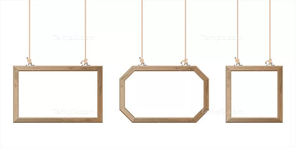 تصویر وکتوری از قاب چوبی آویزان با طنابها و جزئیات طراحی شیک