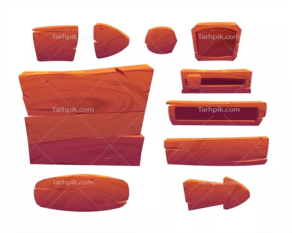 وکتور طراحی منوی کارتون با دکمه های چوبی و بافت چوب برای بازی