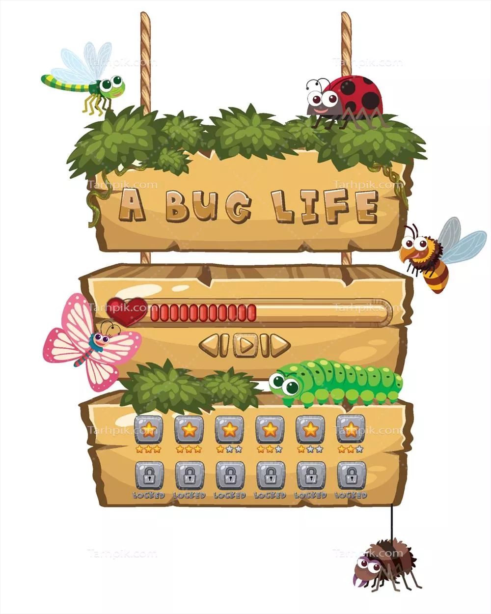 وکتور تابلوی چوبی با کلمات زندگی حشرات و دنیای طبیعی