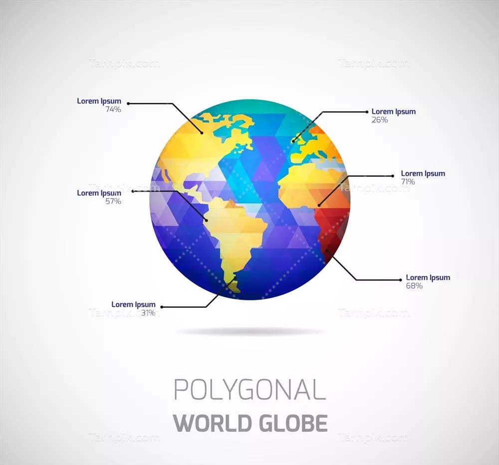 اینفوگرافیک وکتور نقشه جهانی با طراحی زیبا
