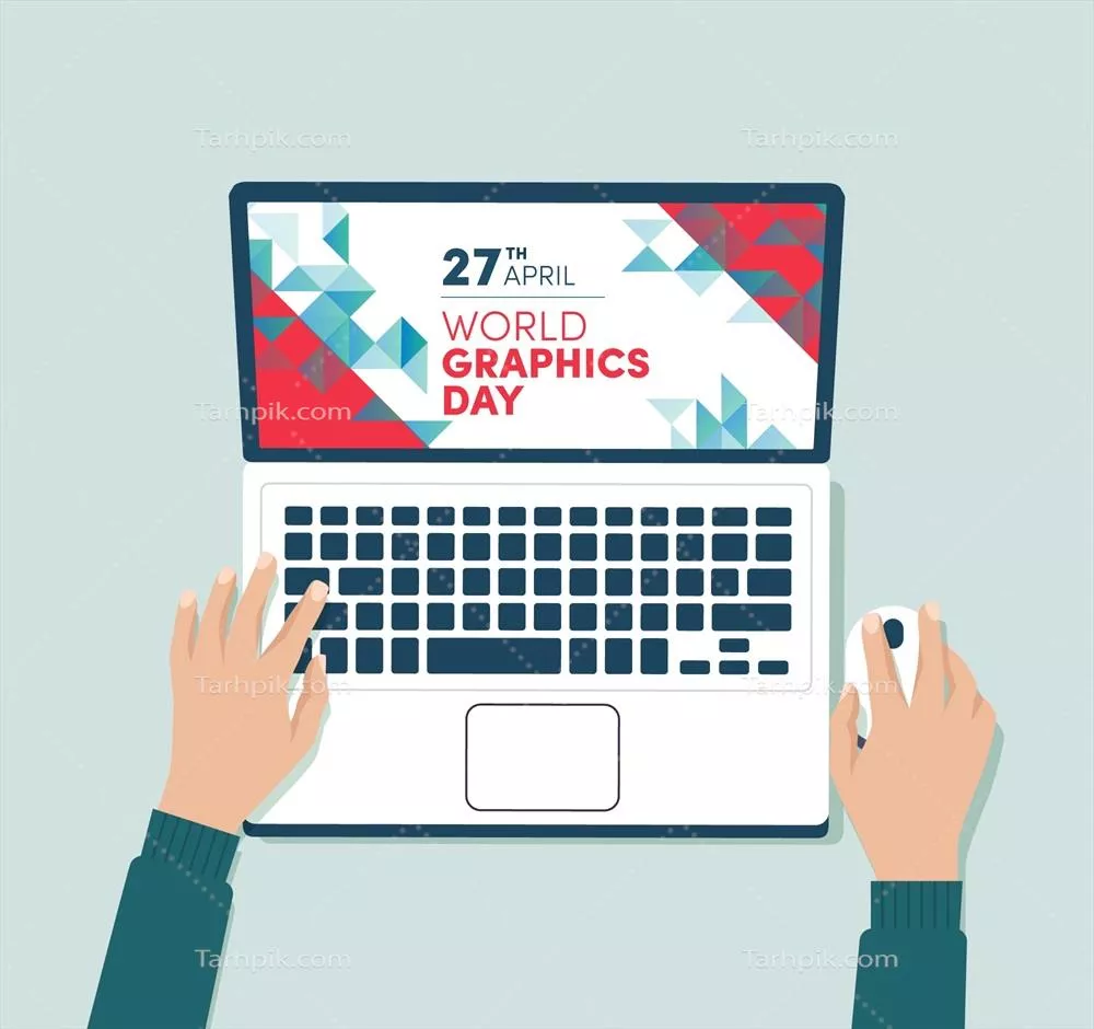 پسزمینه روز جهانی گرافیک با تصویر لپتاپ و طراحی وکتور