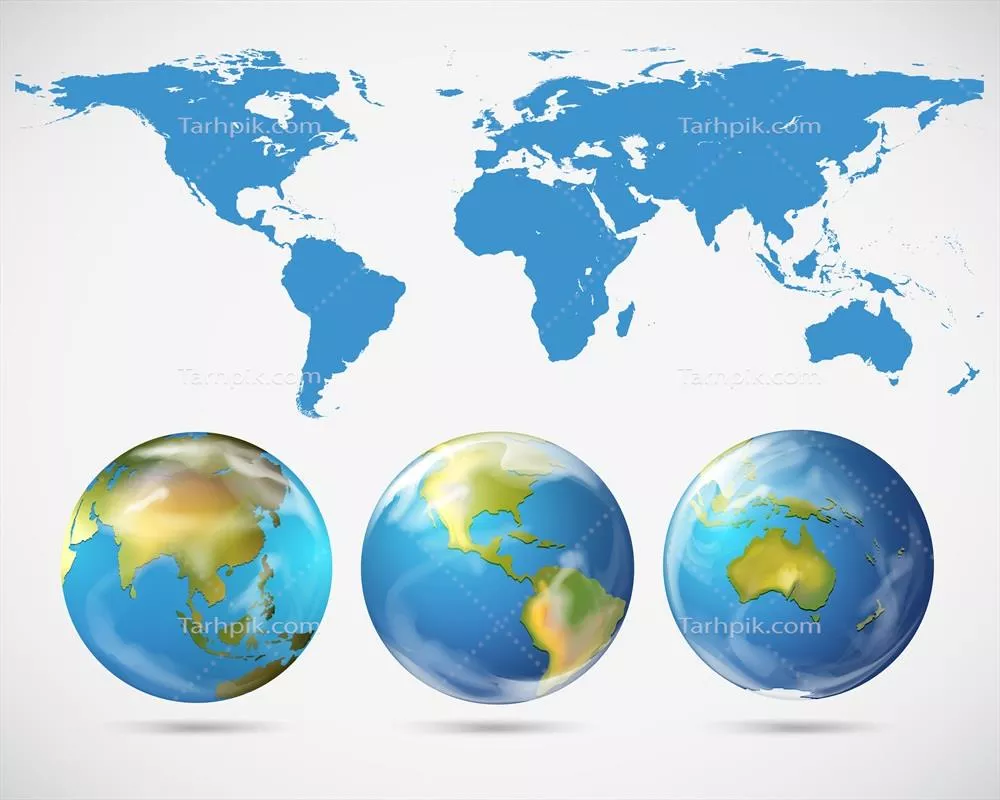وکتور نقشه جهانی و تصویر مناطق مختلف جهان با جزئیات زیبا و جذاب