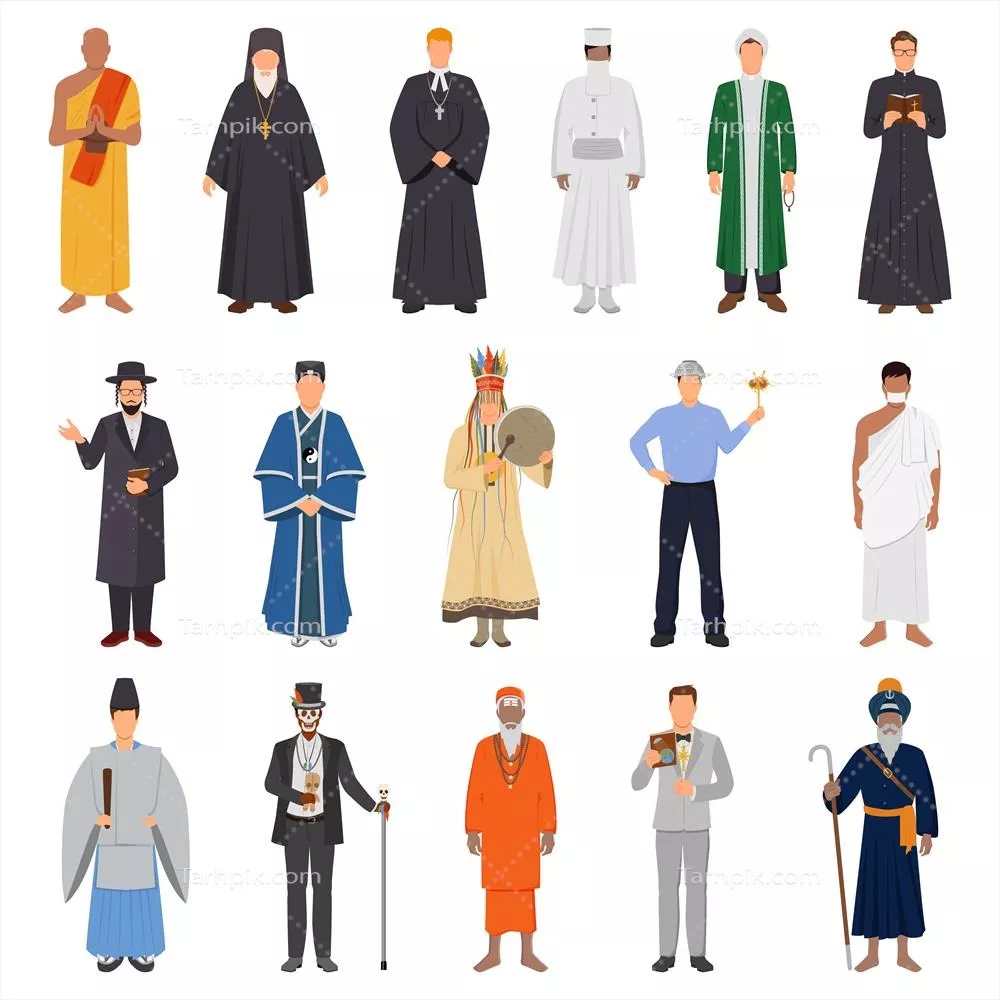 مجموعه ای وکتوری از شخصیت های مذهبی در جهان و تأثیرات آنها