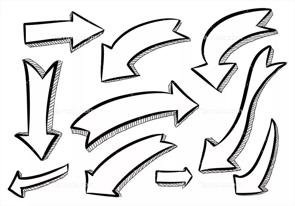 مجموعه طراحی خلاق خطوط فلش دست‌کشیده زیبا به سبک وکتور