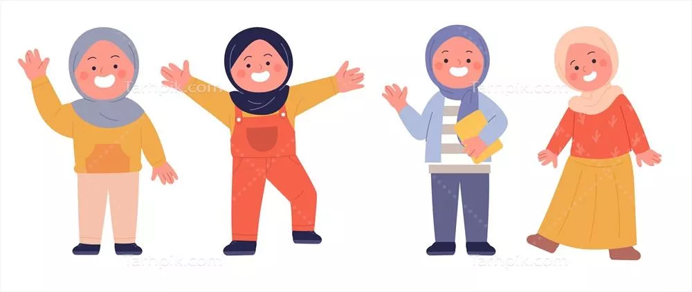 تصویر وکتور دختران با حجاب که به خوشحالی بازی می‌کنند