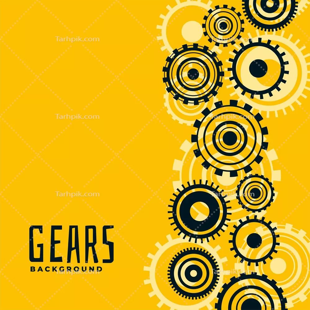 وکتور طرح برداری چرخ دنده ها با پس زمینه زرد رنگ و طراحی مدرن