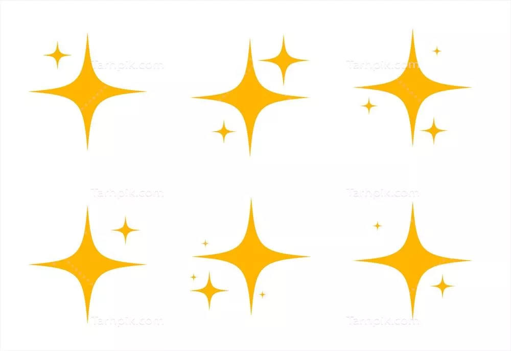 وکتور آیکون ستاره های زرد درخشان با نور افشی بیش از حد روی پس زمینه سفید