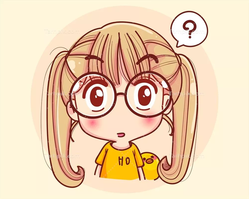 وکتور تصویر کارتونی از یک دختر جوان در حال تفکر و تعجب