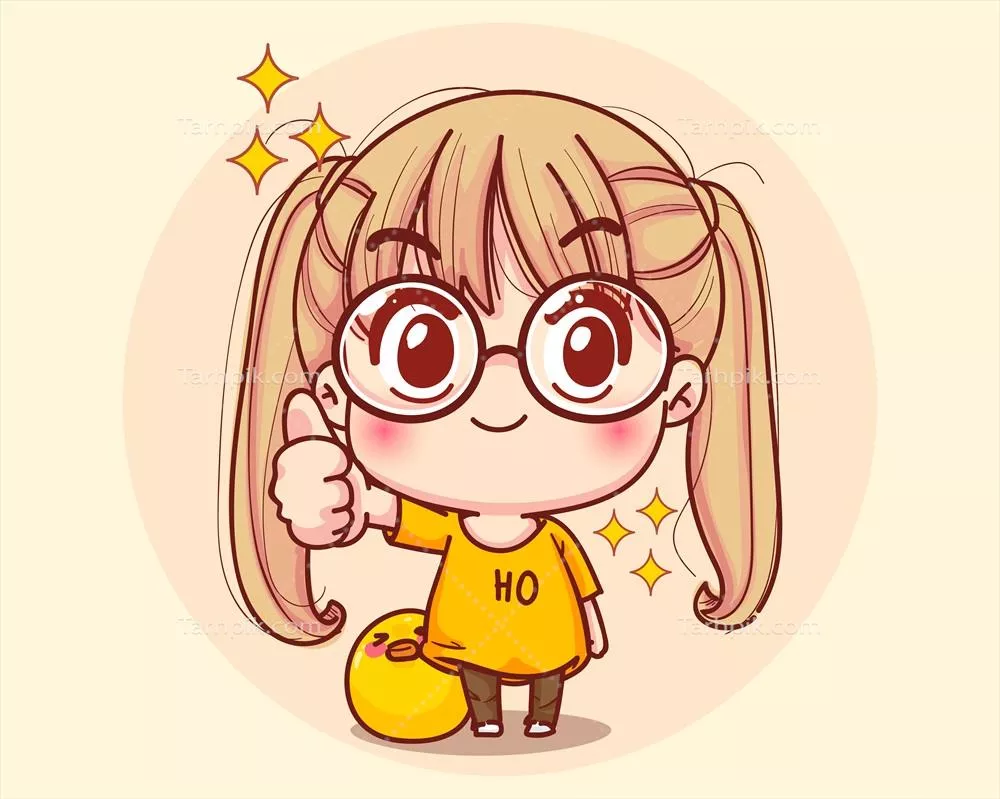 مجموعه ای از نقاشی های وکتور دختر جوان با علامت تایید به صورت کارتون