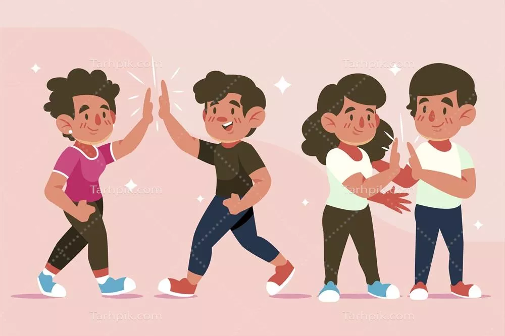 مجموعه الگوهای وکتور تصویر جوانان که با یکدیگر دست به دست می‌دهند