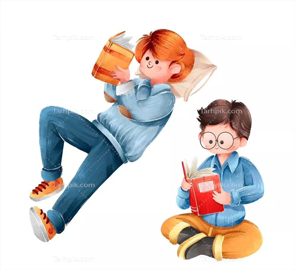 تصویری وکتور از جوانان در حال مطالعه و استراحت در فضای آرام