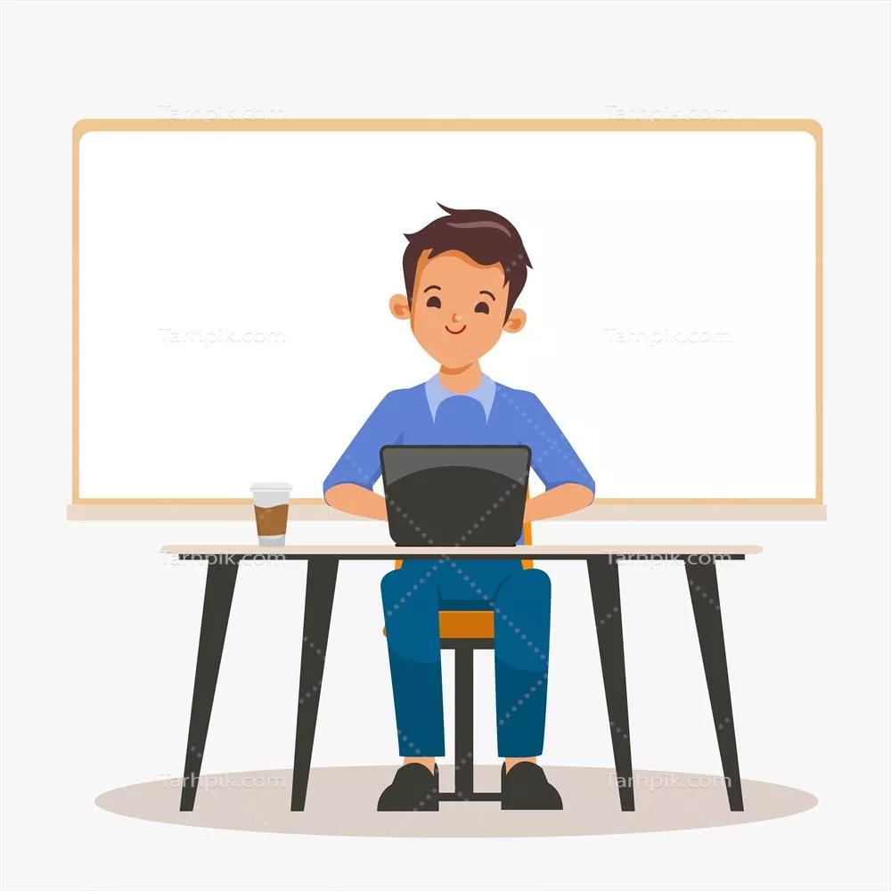 وکتور برنامهنویس جوان و کارآفرین، لنس، در حال کار بر روی میز با لپتاپ