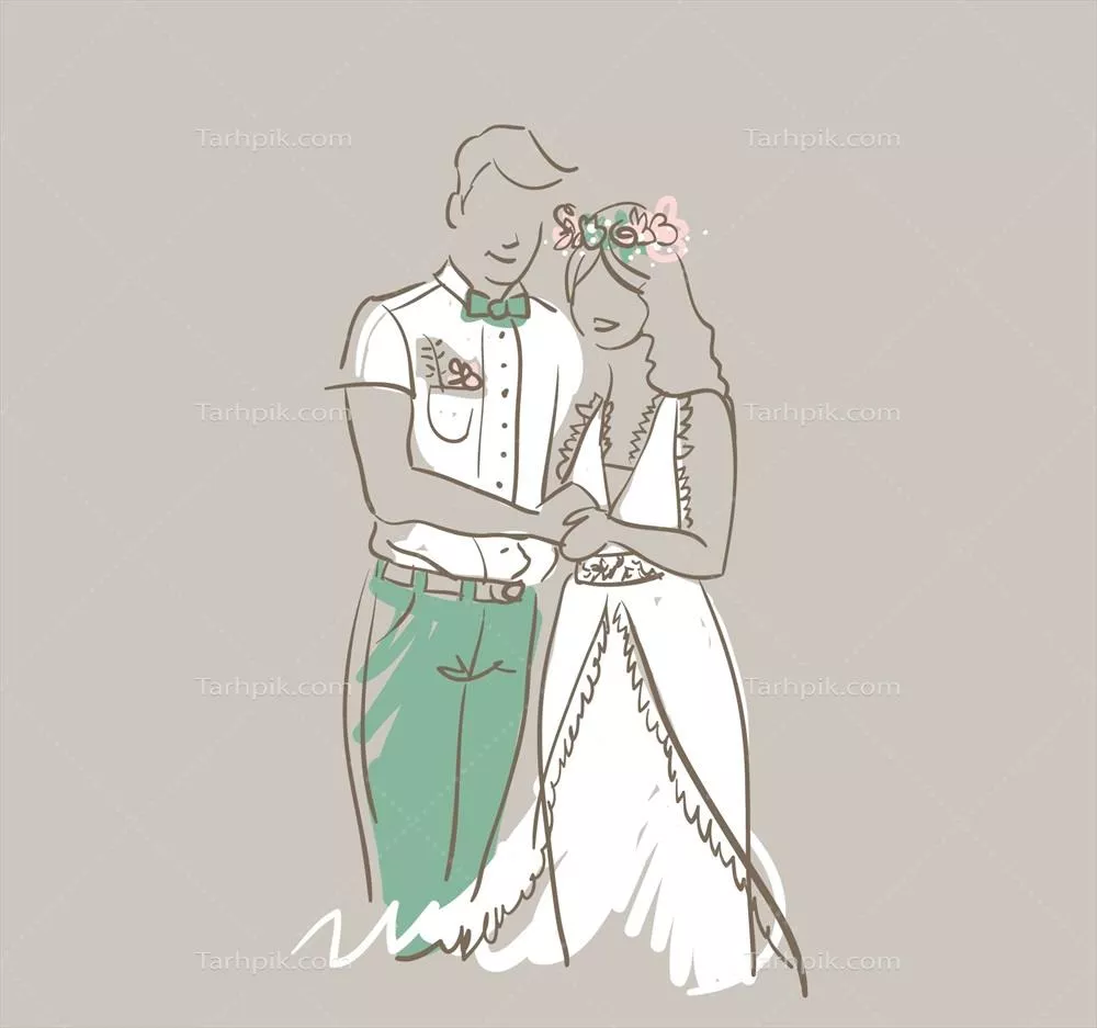 تصویر وکتور از زوج جوان در روز عروسی با جزئیات زیبا و شاداب