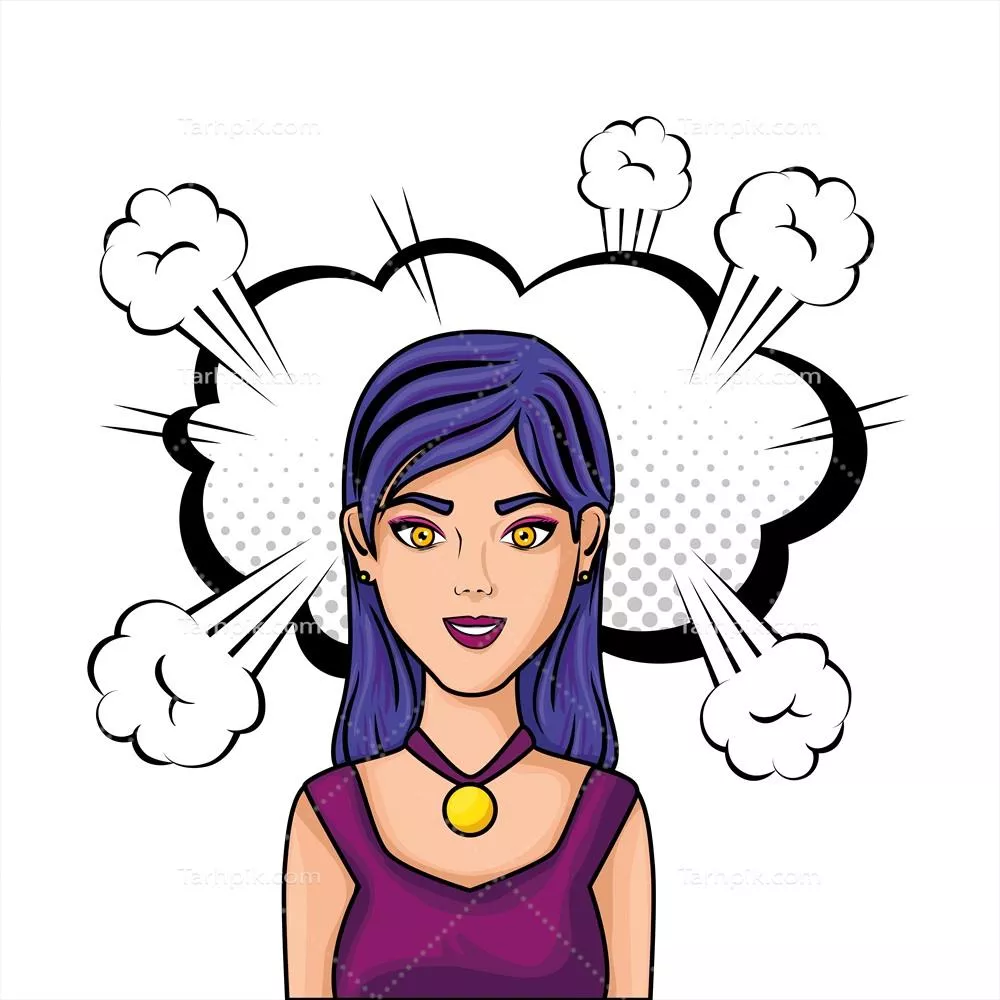 طراحی وکتور هنری سبک پاپ آرت از جوانی با ابرها به عنوان پس‌زمینه