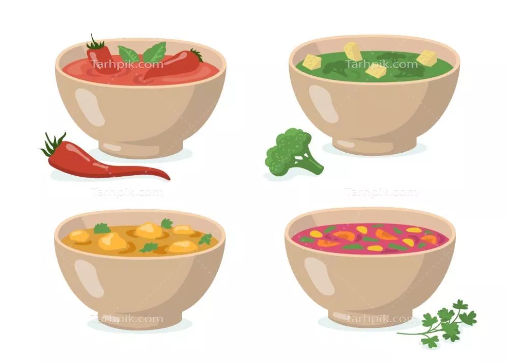 تصویر وکتور کاسهای پر از سوپ خوشمزه و داغ