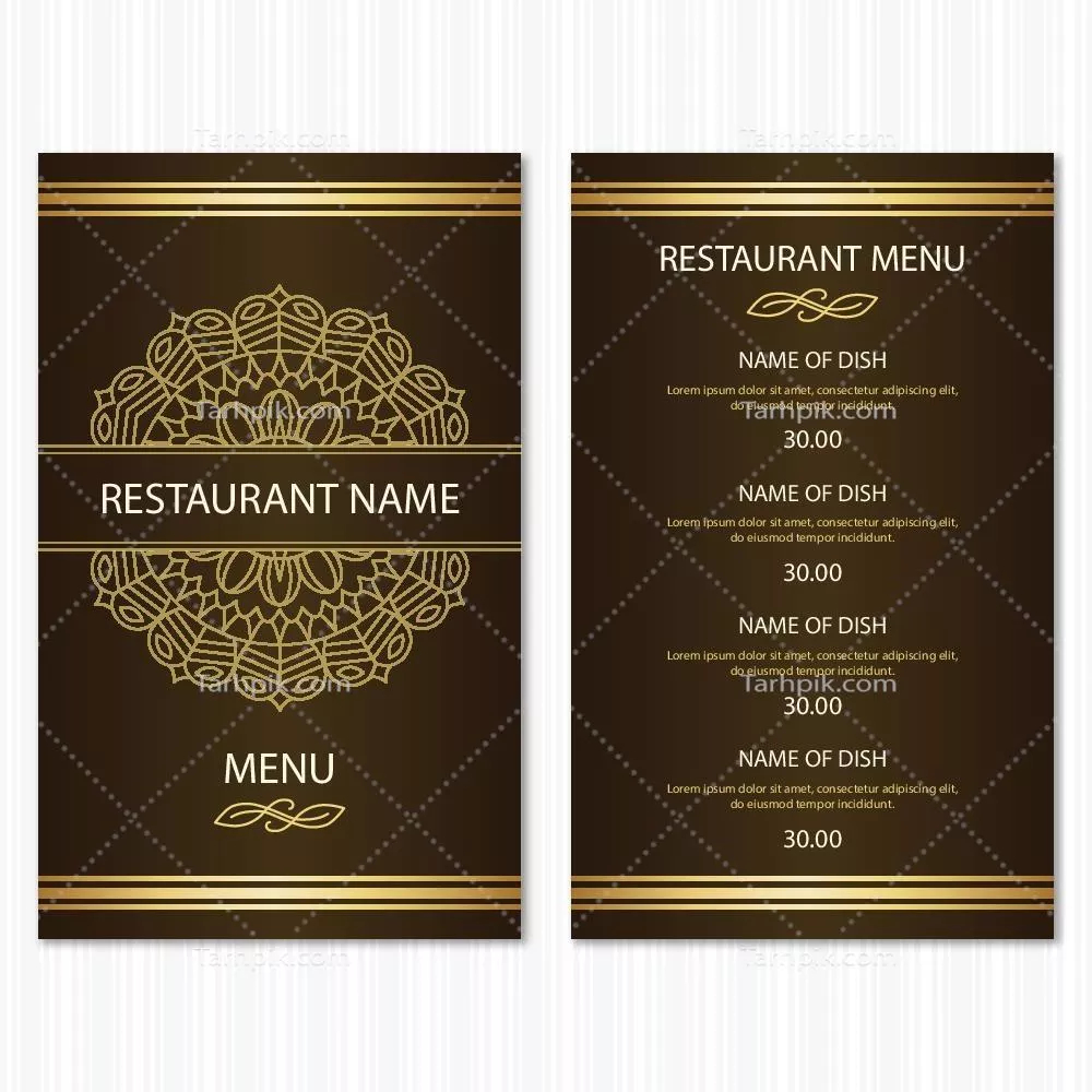 منوی رستوران قهوه‌ای با طراحی وکتور خلاقانه و جالب