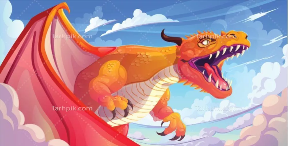 انیمیشن کاریکاتوری از اژدها با آتش در دهان - طراحی وکتور