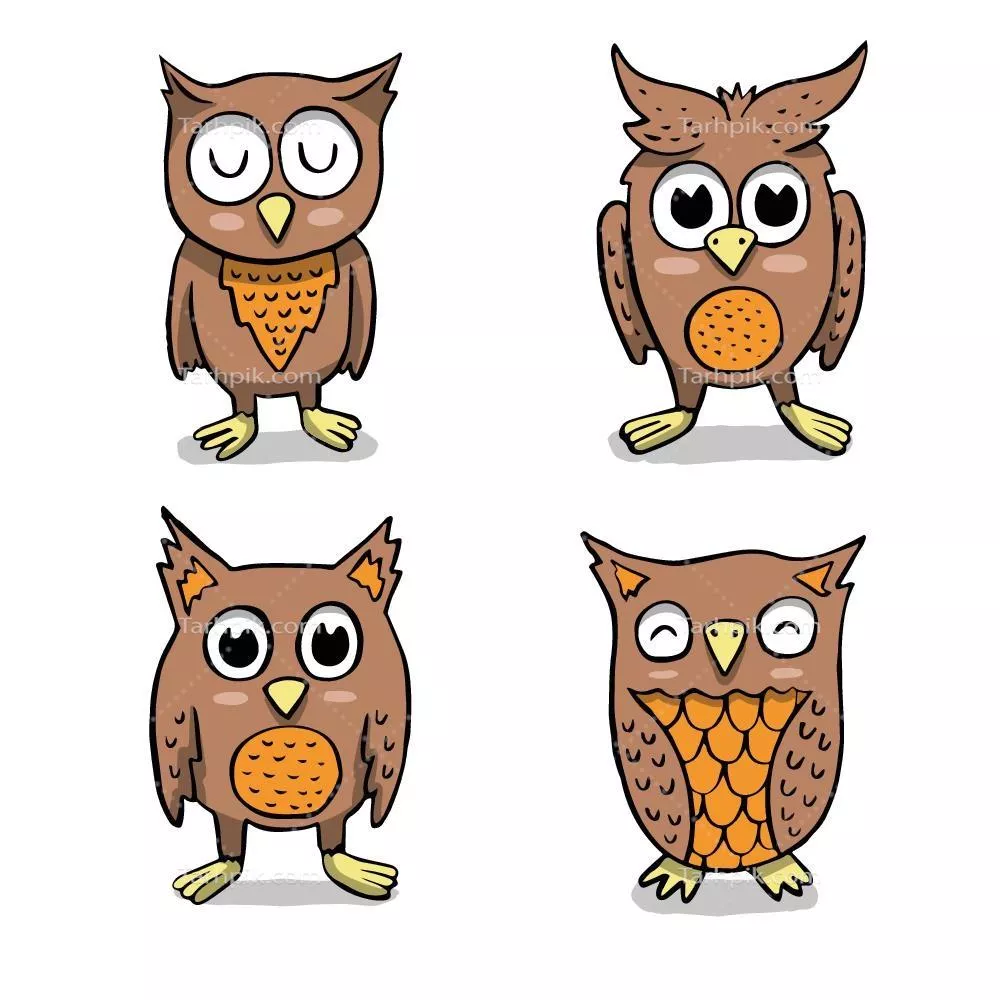مجموعه کارتون جغدها - چهار طرح وکتور زیبا و خنده‌دار