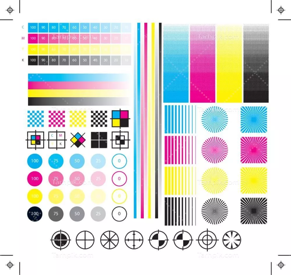 مجموعه عناصر کالیبراسیون CMYK (نسخه ۲) به فرم وکتور