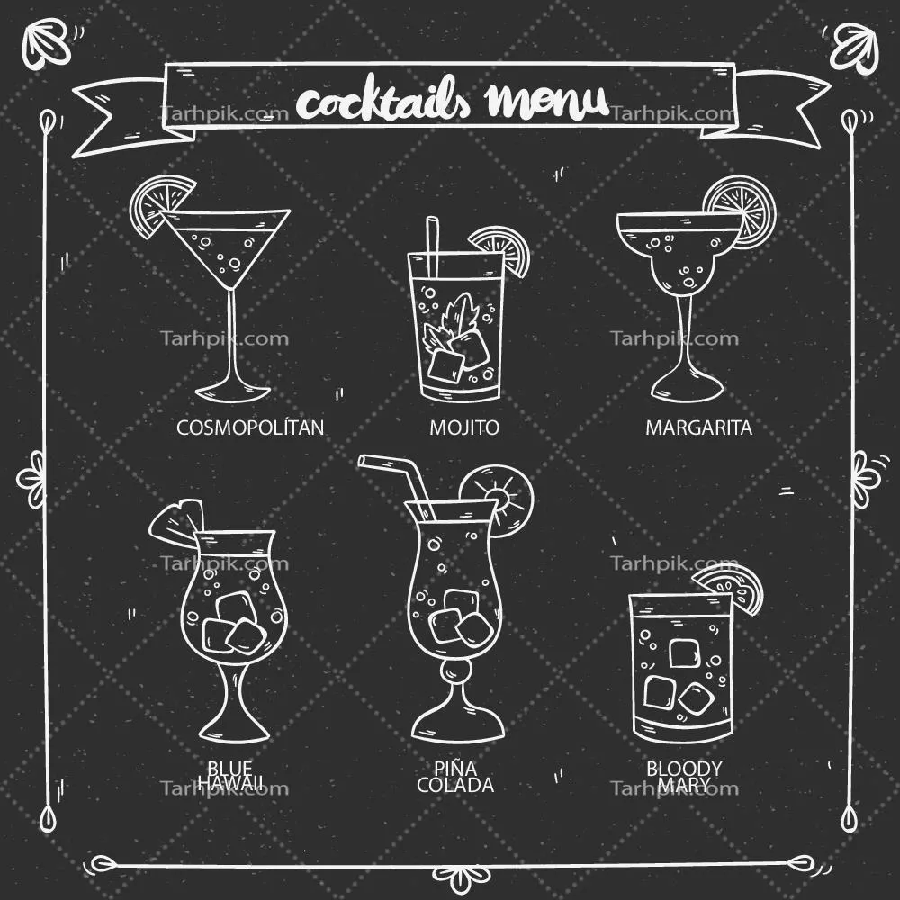 طراحی منوی کوکتل به سبک گچ و وکتور با جزئیات زیبا