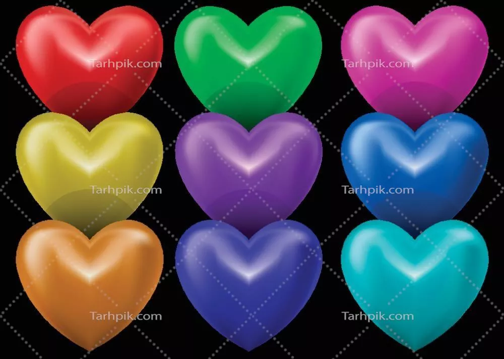 وکتور مجموعهای از قلبهای رنگارنگ سهبعدی بر روی پسزمینه سیاه