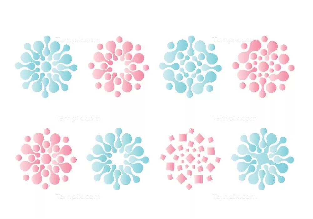 وکتور مجموعه‌ای از نمادهای نانوتکنولوژی با رنگ‌های صورتی و آبی