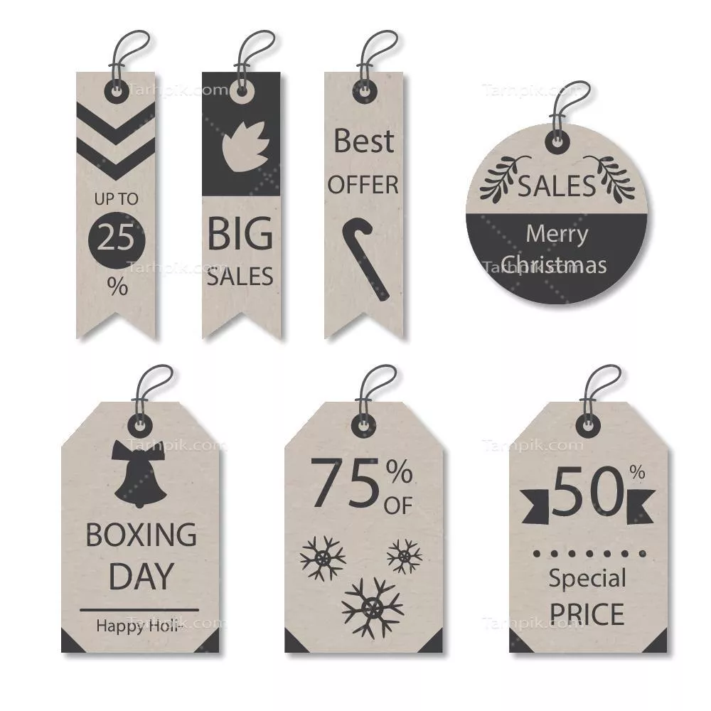 تخفیفهای روز باکسینگ؛ برچسبهای وکتور مجموعه کریسمس وینتیج زیبا
