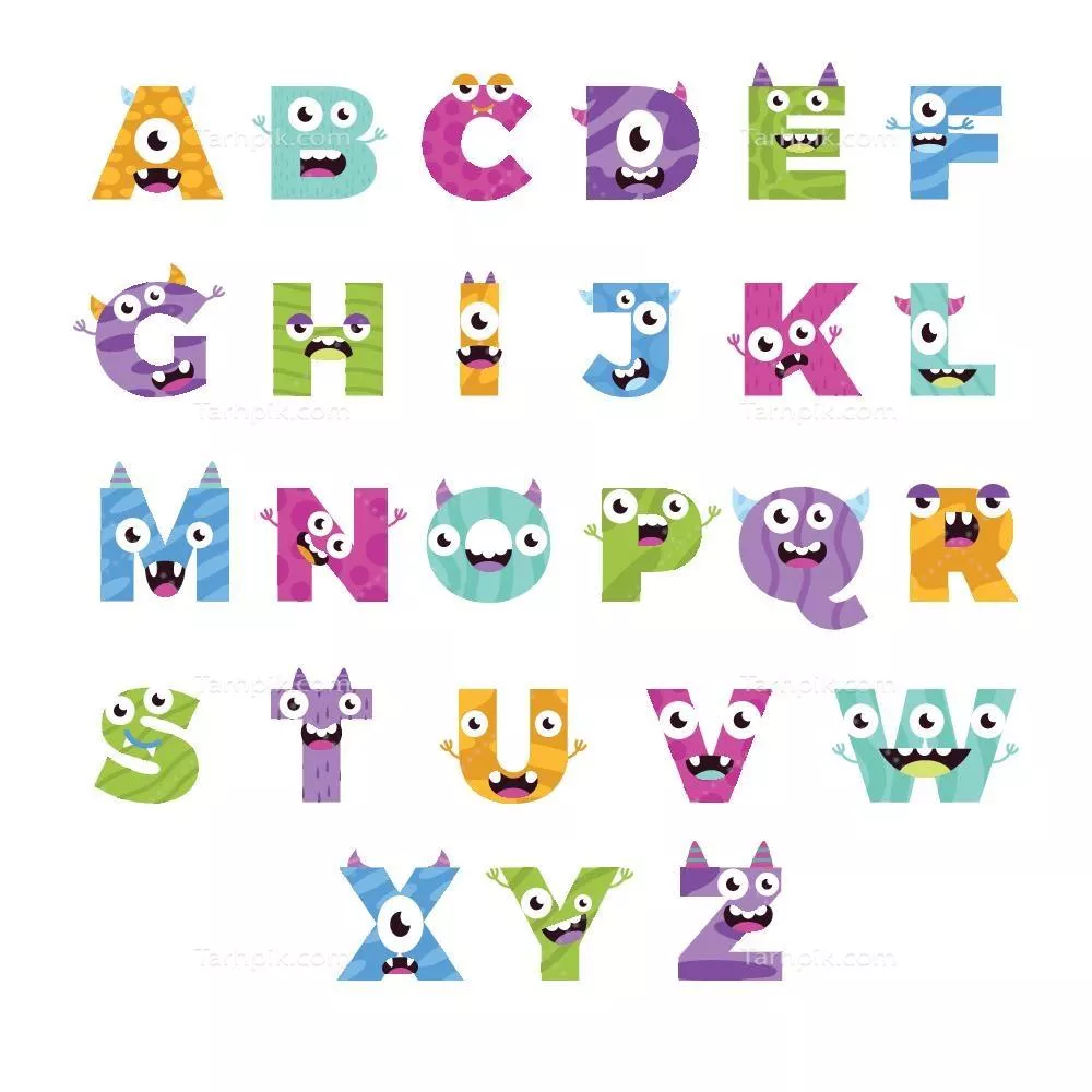 حروف الفبای رنگارنگ هیولایی مخصوص هالووین با طراحی وکتور