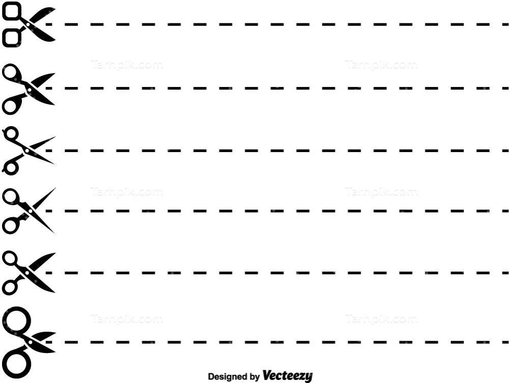 وکتور مجموعه آیکون برش با قیچی و خط نقطه‌چین | طراحی فلت