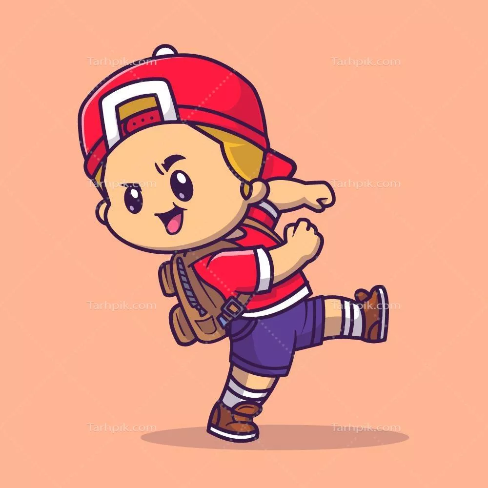 وکتور انیمیشن کارتونی پسر کوچک و ناز در حال رفتن به مدرسه