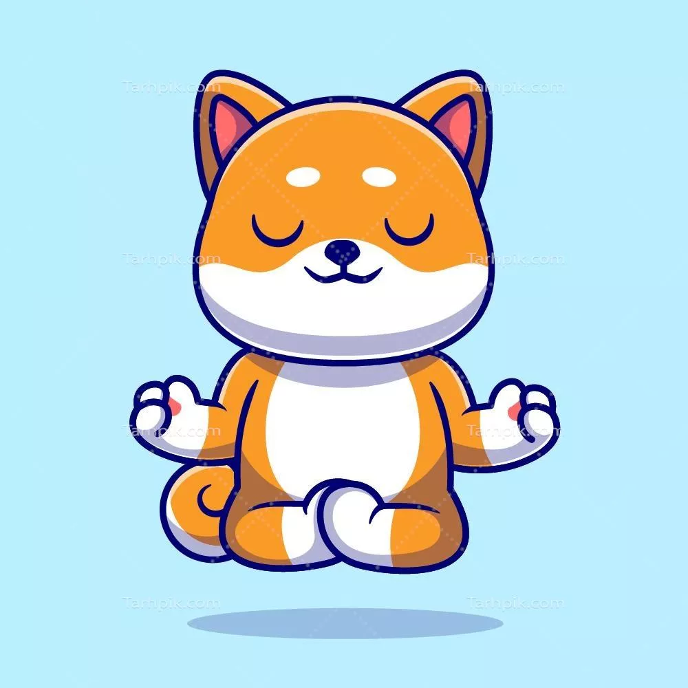 وکتور کاریکاتور کارتونی از یک سگ شیبا اینو بامزه در حال مدیتیشن یوگا