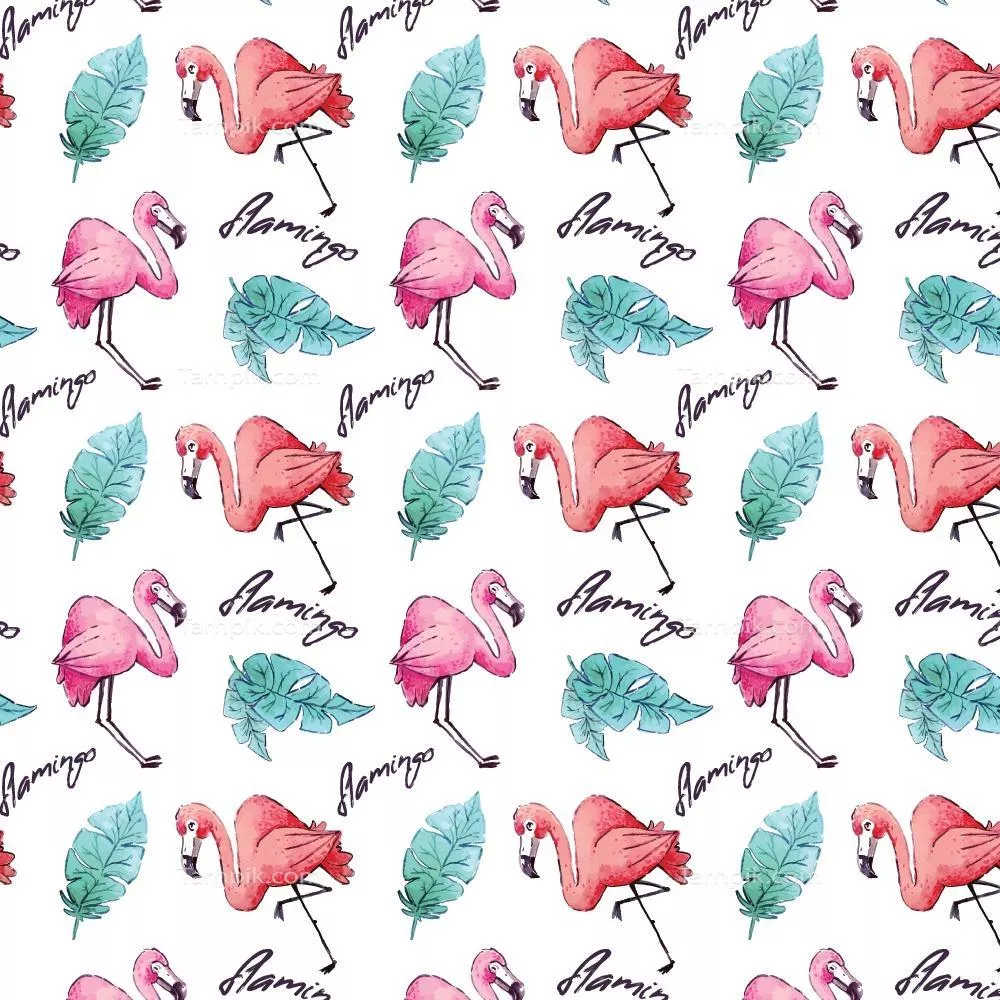 طرح فلامینگو با گیاهان به سبک آبرنگ و وکتور