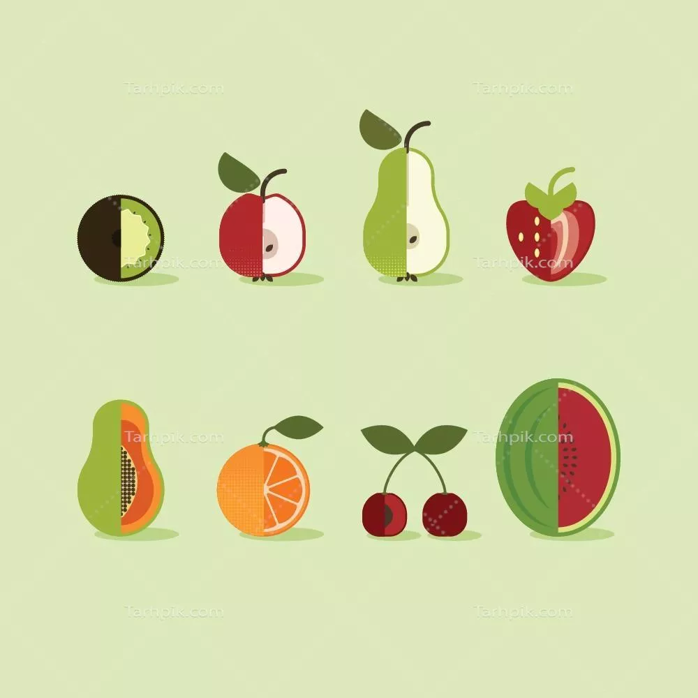 پیش زمینه وکتور سبزیجات و میوه های تخت با طراحی مدرن