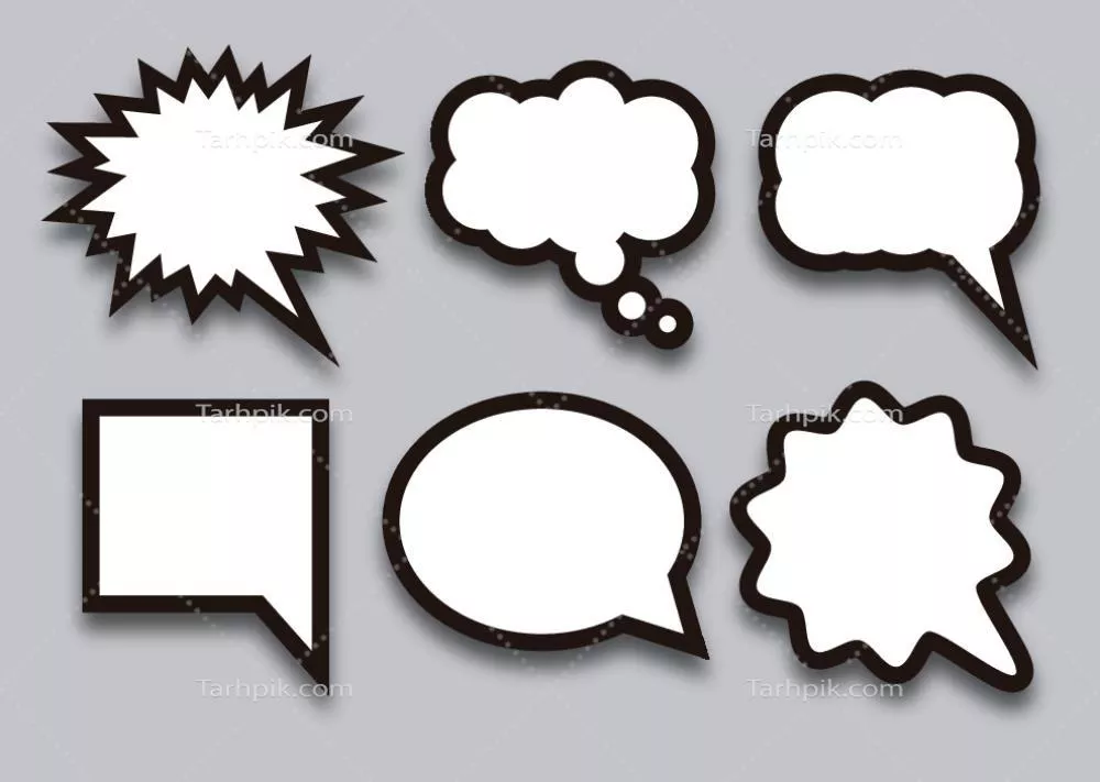 وکتور گروه الگوی حباب گفتگو کارتونی خالی با حاشیه سیاه بر روی پسزمینه سفید