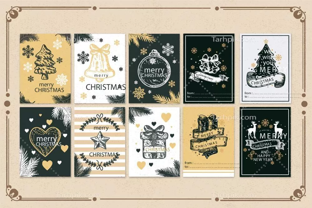 مجموعه کارت های کریسمس طراحی شده با دست (کتابخانه وکتور)