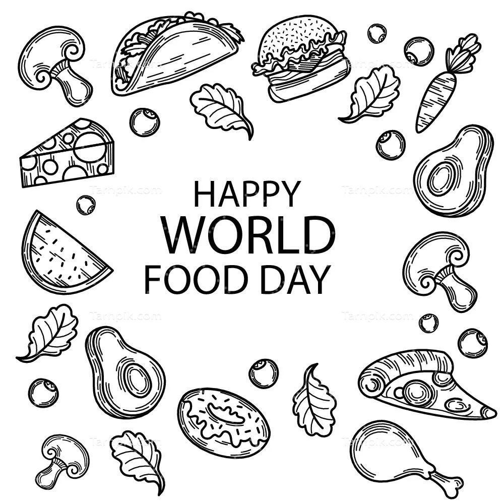 طراحی دستی و وکتور روز جهانی غذا به صورت سیاه و سفید
