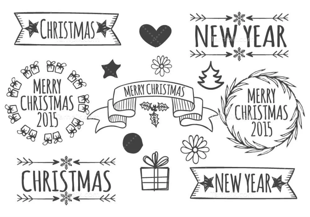 وکتور مجموعهای زیبا و دستکشیده از عناصر کریسمس برای تزئینات متنوع