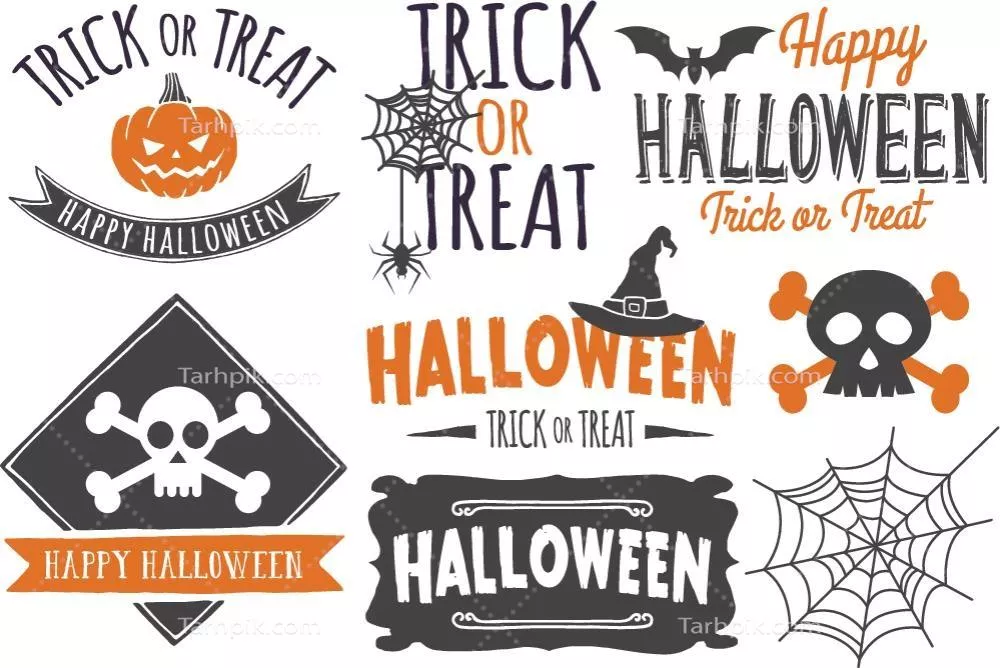 وکتور مجموعه فوقالعادهای از برچسبهای تیپویی هالووین برای استفادههای شگفتانگیز و لذتبخش