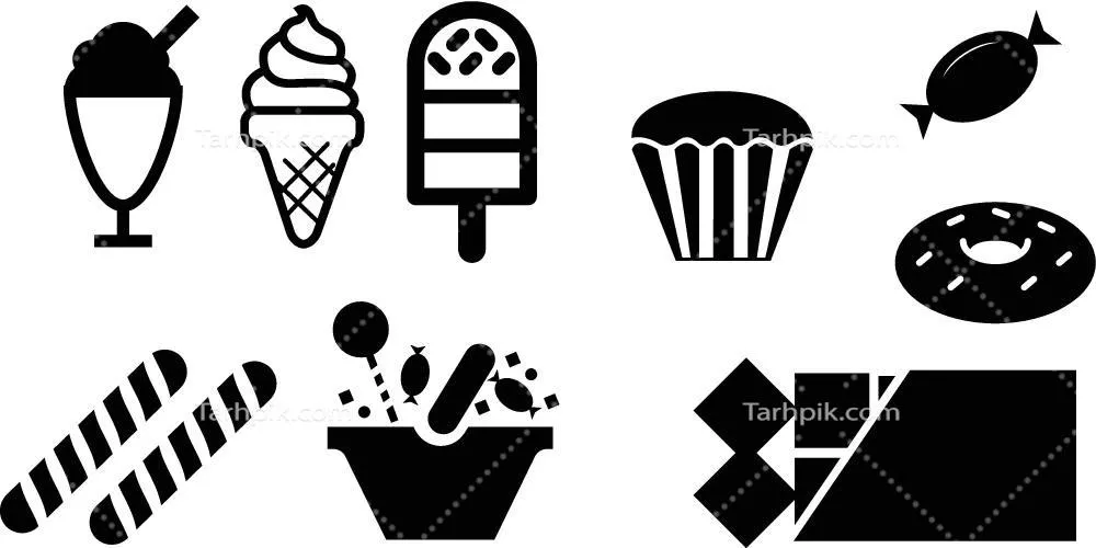 شکل و طرح وکتور بستنی شکلاتی و تنقلات خوشمزه