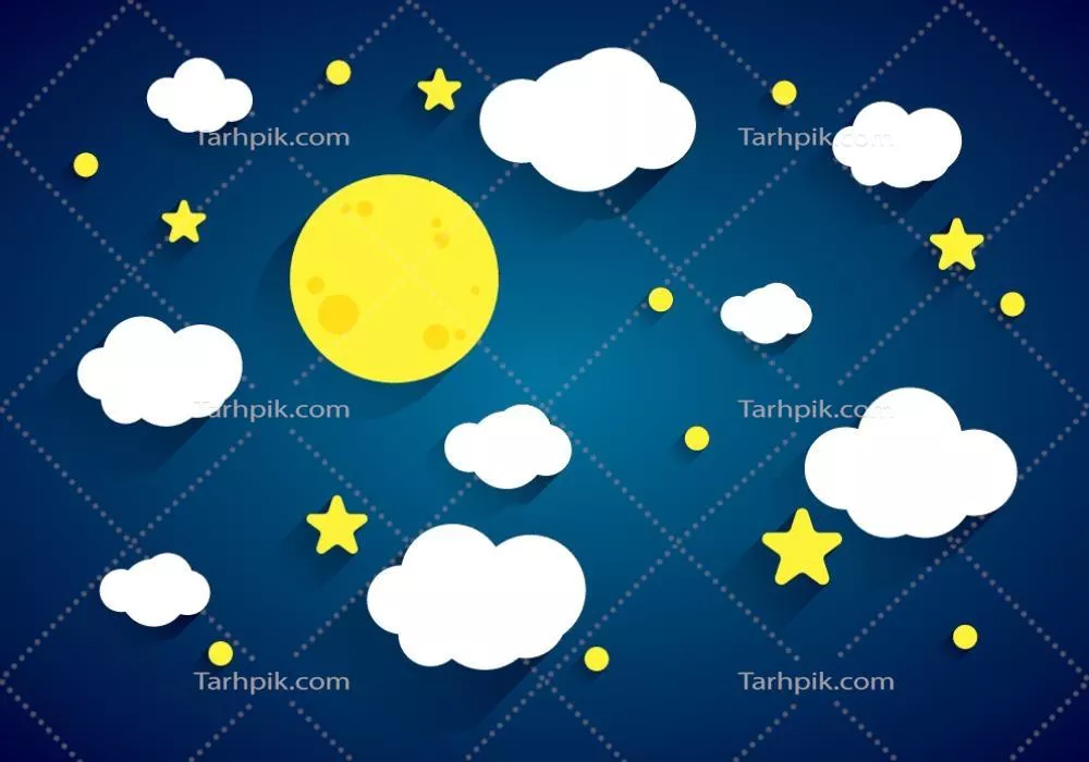 وکتور تصویر پس زمینه آسمان شب با ماه، ابرها و ستاره ها