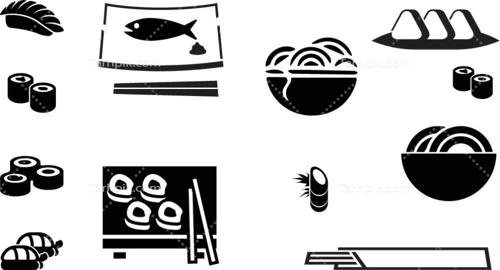 آیکون های وکتور غذاهای ژاپنی: طعم و زیباییهای فرهنگی