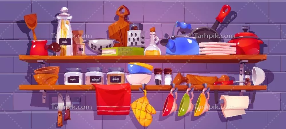 قفسه سازمان‌دهنده آشپزخانه: طراحی و وکتورهای خلاقانه