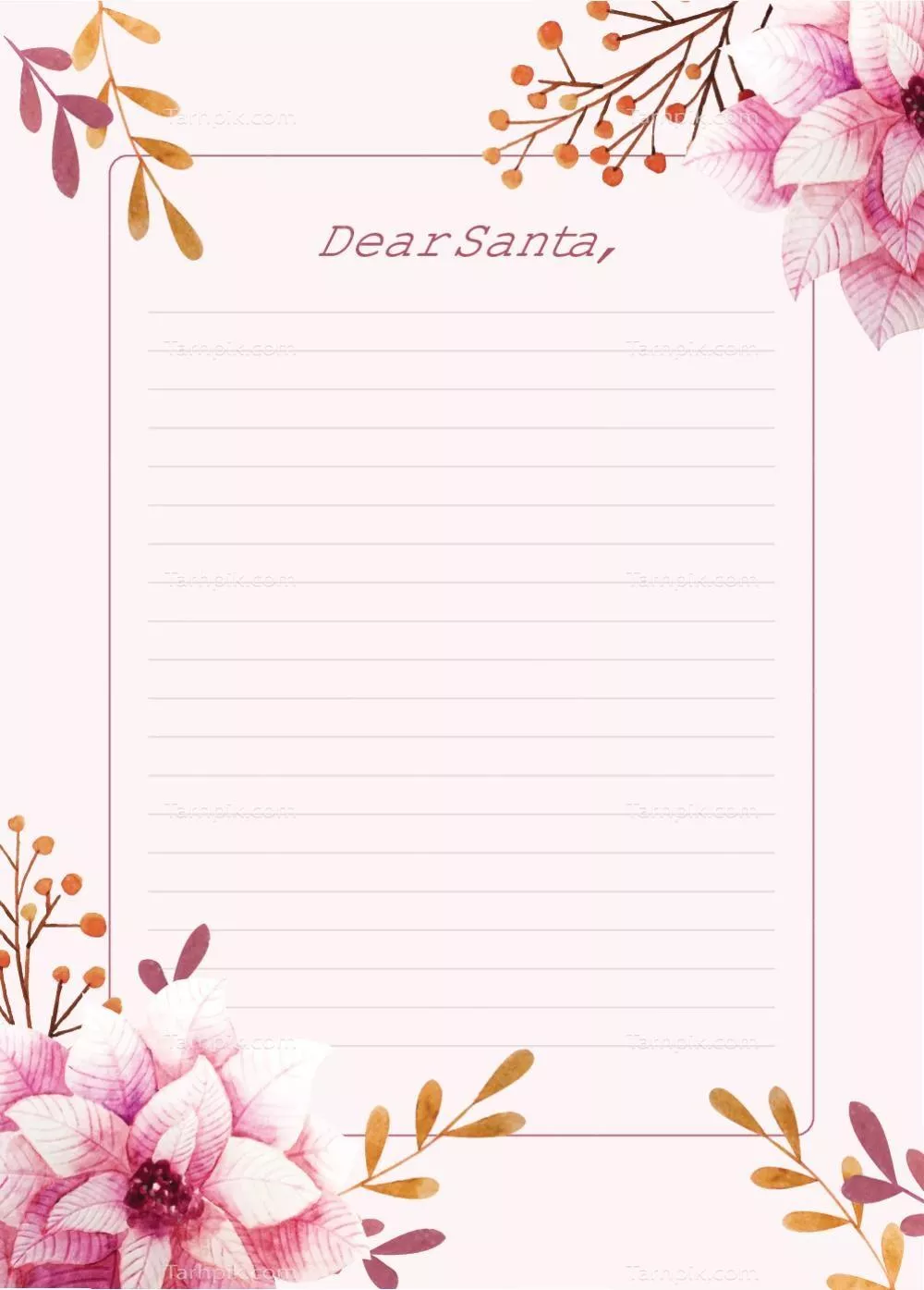 قالب نامه با طراحی وکتور گل صورتی زیبا و جذاب