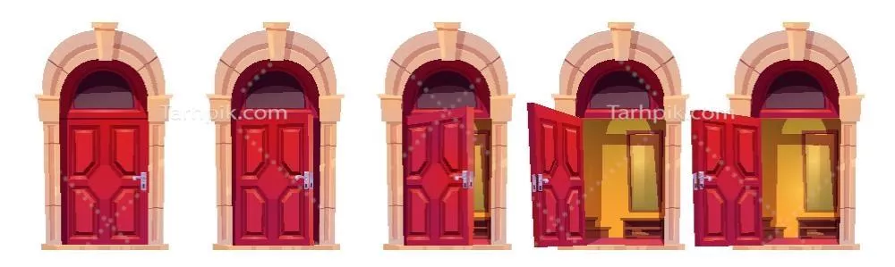 باز کردن درب قرمز جلویی با قوس سنگی - تصویر وکتور