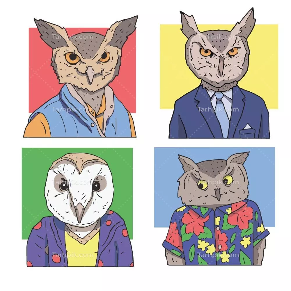 بسته‌ای از آدم‌های دست‌کشیده با سرهای جغد – وکتور شماره 01