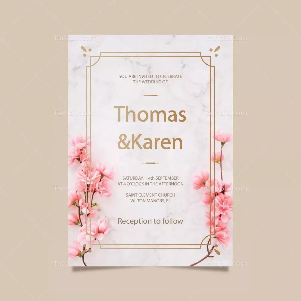 کارت دعوت عروسی وکتور صورتی با طراحی شیک و جذاب