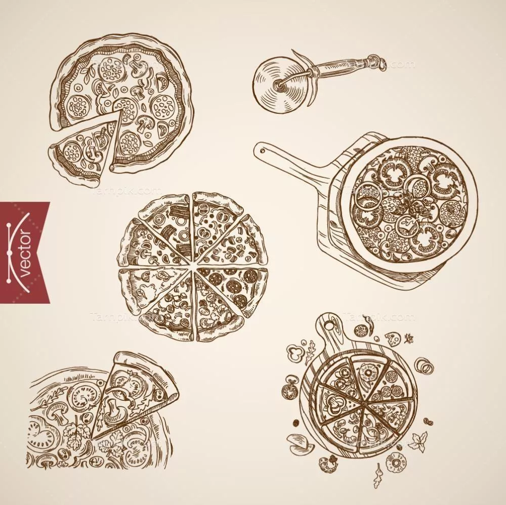 گرافیک وکتور پیتزا با طراحی های جذاب و رنگارنگ