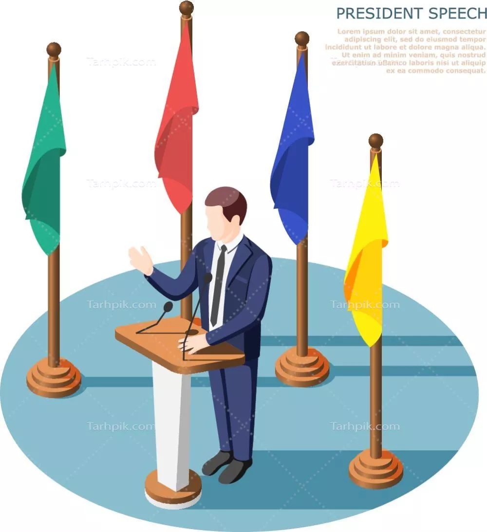 وکتور طراحی سخنرانی رئیس‌جمهور با جزئیات برجسته و جذاب