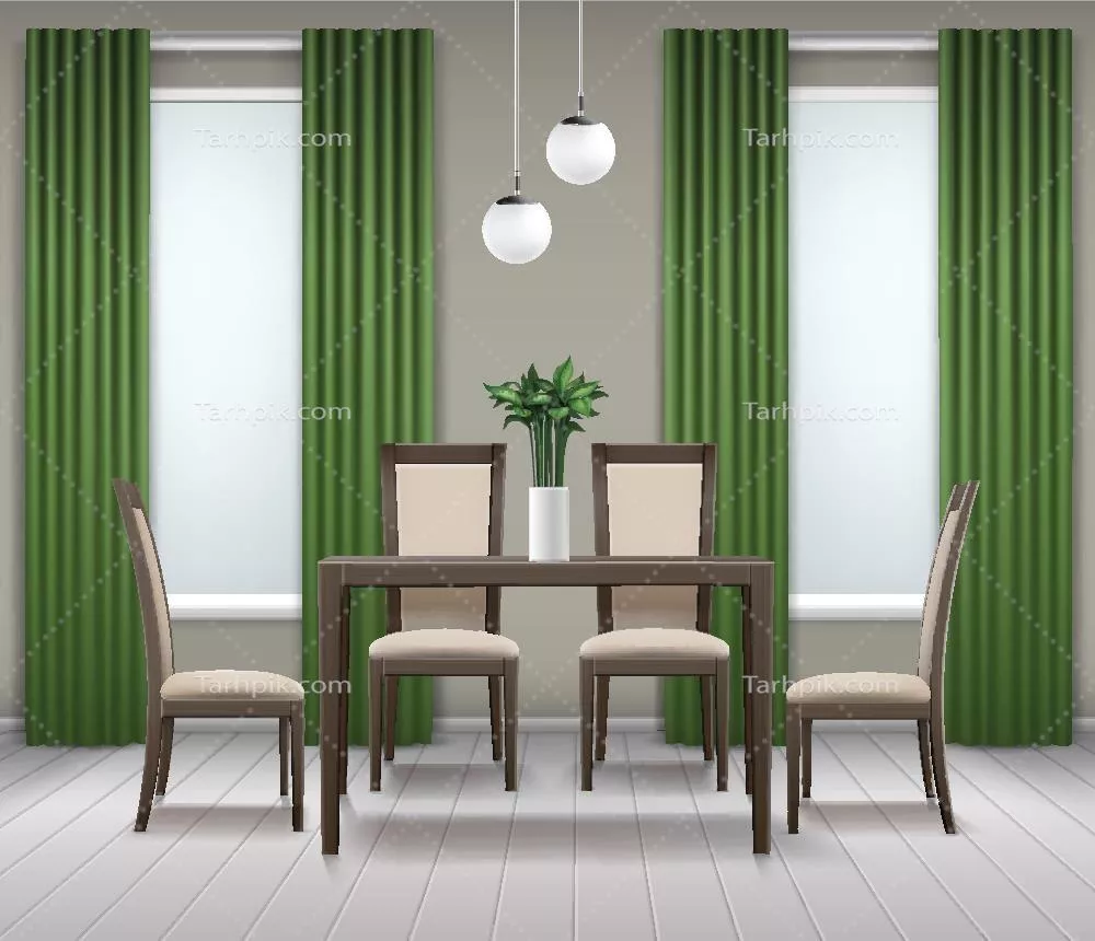وکتور ترکیب داخلی واقعگرایانه خانه با میز، صندلیها و گیاهان در اتاق نشیمن